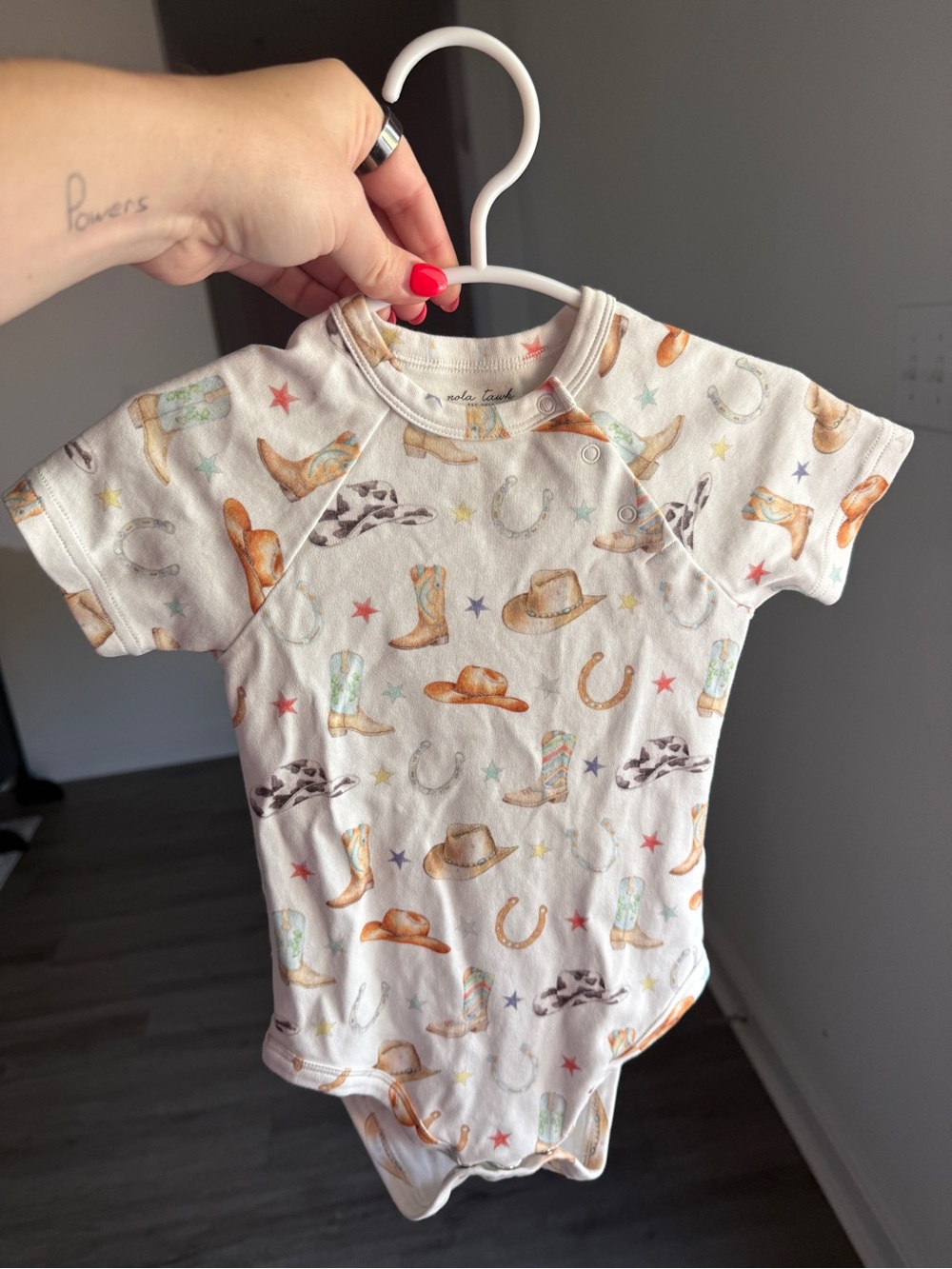 Neutral Cowboy Print Short Sleeve Baby Bodysuit